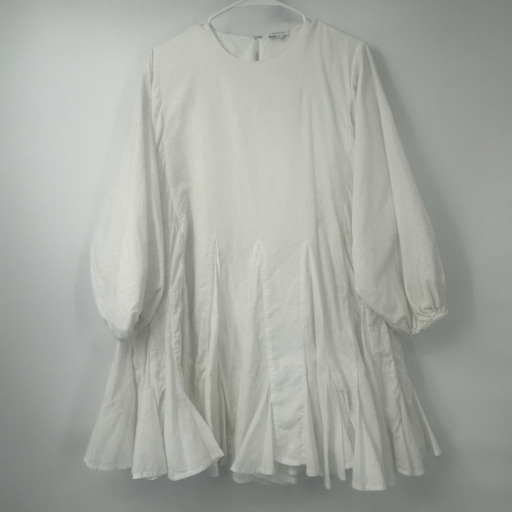 RHODE Ella Dress White Long Sleeve Mini Balloon Sleeve Cotton Size M